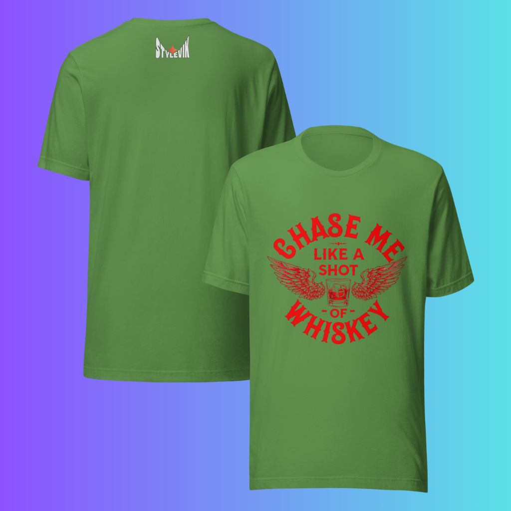'Chase Me Like a Shot of Whiskey' T-Shirt | Funny Edgy Biker Style Cooling Tee for Parties & Bars
