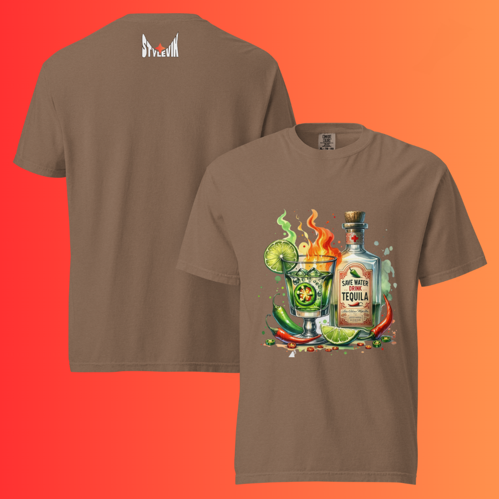 'Save Water Drink Tequila' T-Shirt | Funny Spicy Margarita & Jalapeño Warming Tee for Fiesta Lovers
