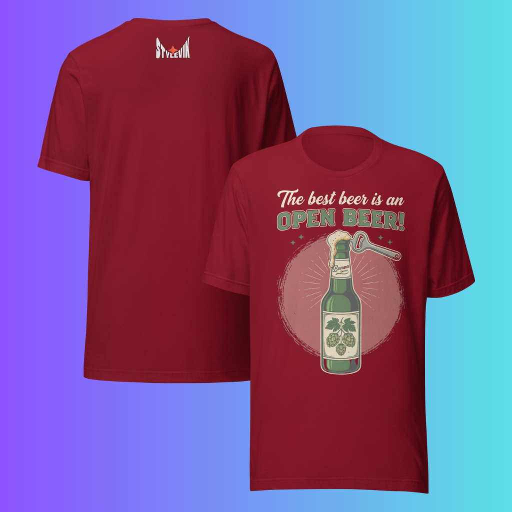 'The Best Beer is an Open Beer' T-Shirt | Funny Retro Cooling Tee for Craft Beer & Pub Lovers