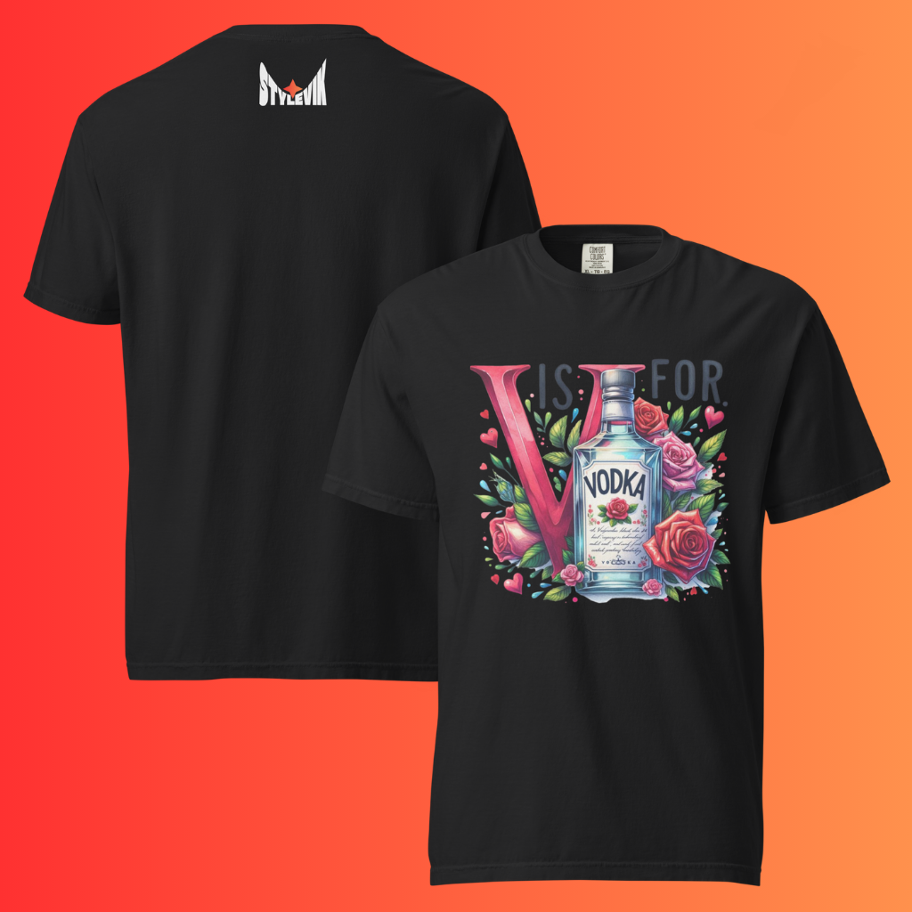 'V is for Vodka' Funny Valentine's Day T-Shirt | Galentine's Day Warming Tee for Vodka Lovers