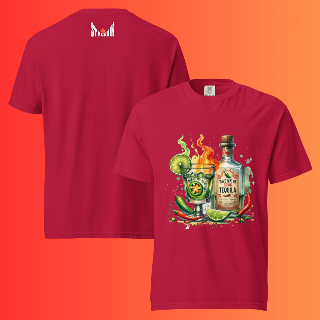 'Save Water Drink Tequila' T-Shirt | Funny Spicy Margarita & Jalapeño Warming Tee for Fiesta Lovers