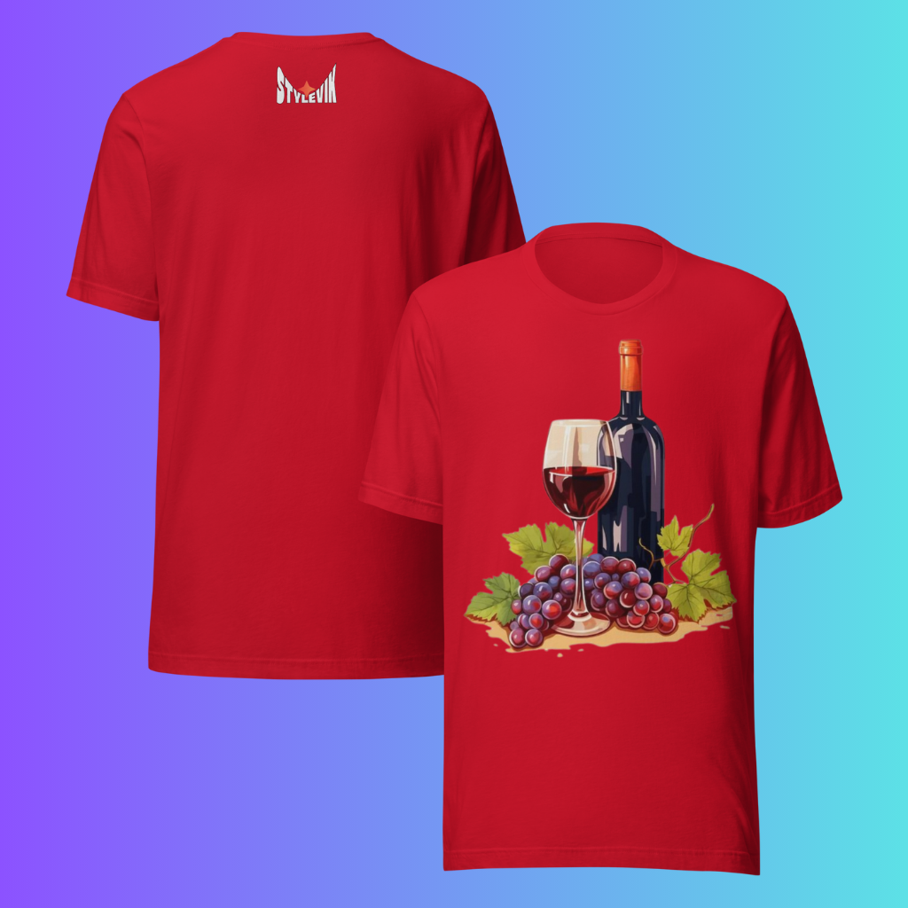 'Still Life' Red Wine & Grapes T-Shirt | Artistic Vineyard & Winery Cooling Tee for Connoisseurs
