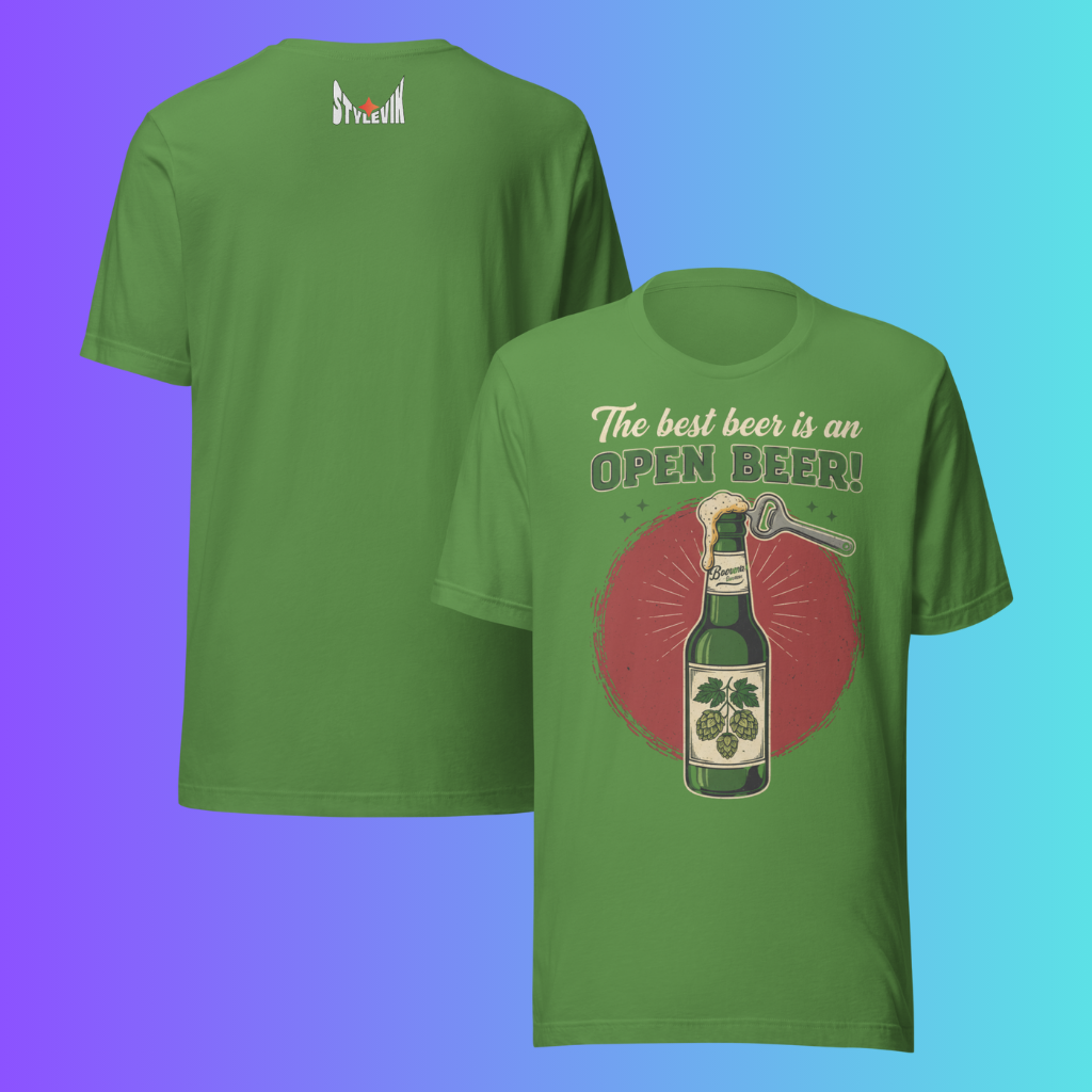 'The Best Beer is an Open Beer' T-Shirt | Funny Retro Cooling Tee for Craft Beer & Pub Lovers