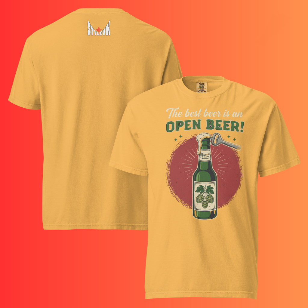 'The Best Beer is an Open Beer' T-Shirt | Funny Retro Warming Tee for Craft Beer & Pub Lovers