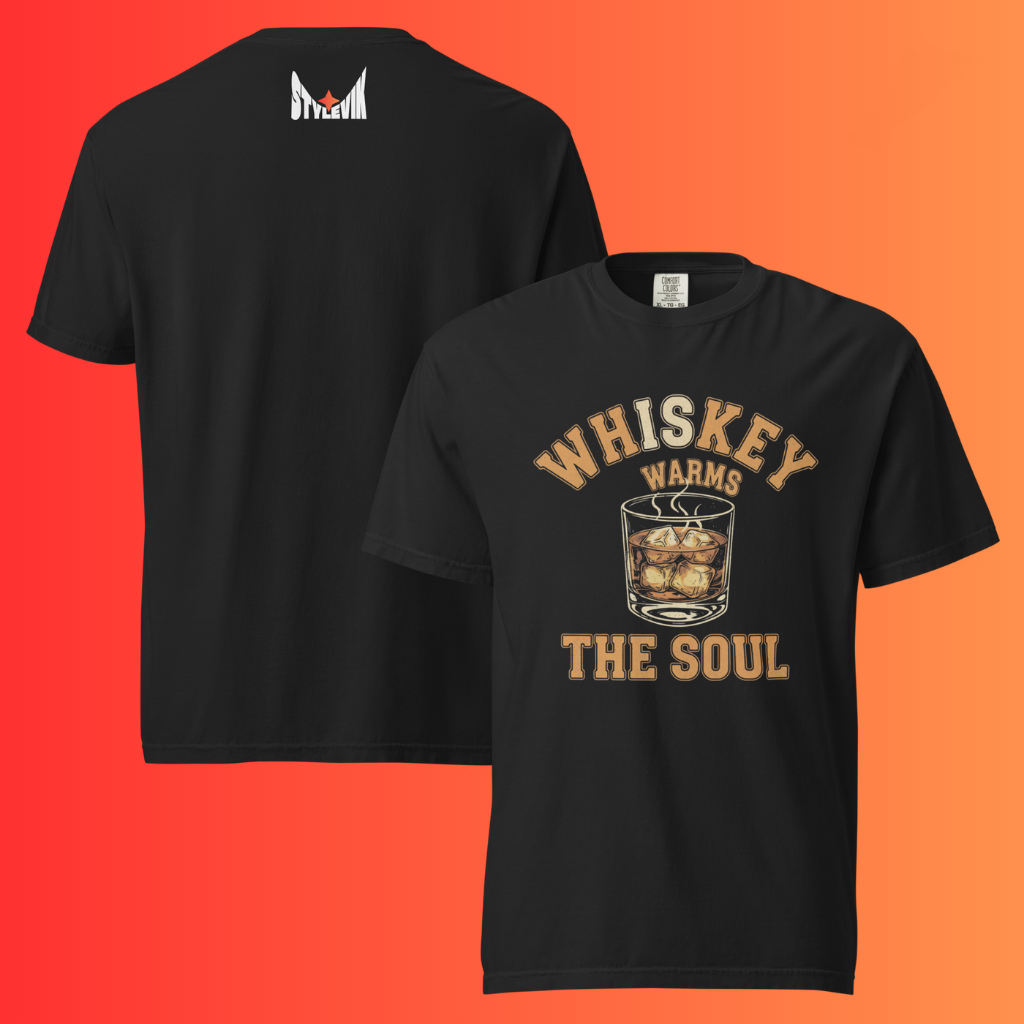 Whiskey Warms The Soul' Vintage T-Shirt | Unisex Graphic Warming Tee | Retro Alcohol & Bourbon Drinker T-Shirt