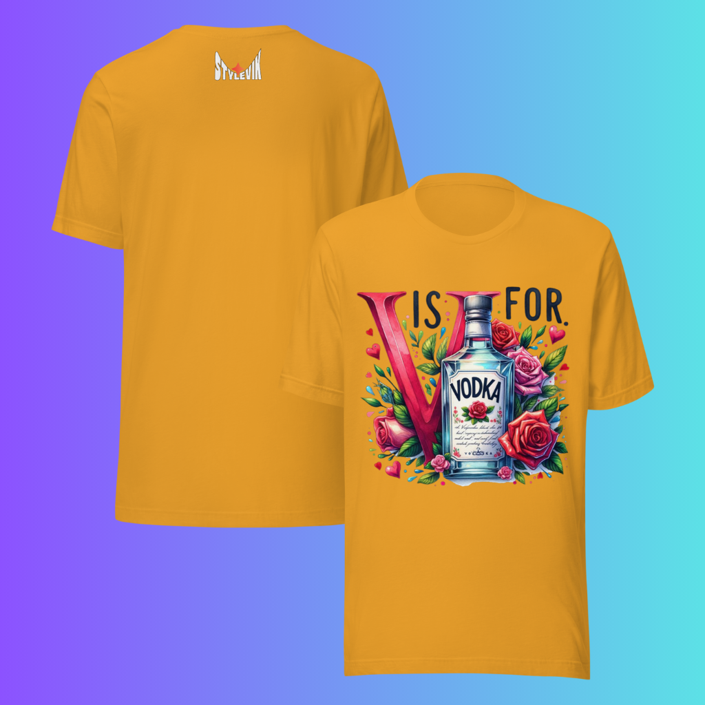 'V is for Vodka' Funny Valentine's Day T-Shirt | Galentine's Day Cooling Tee for Vodka Lovers