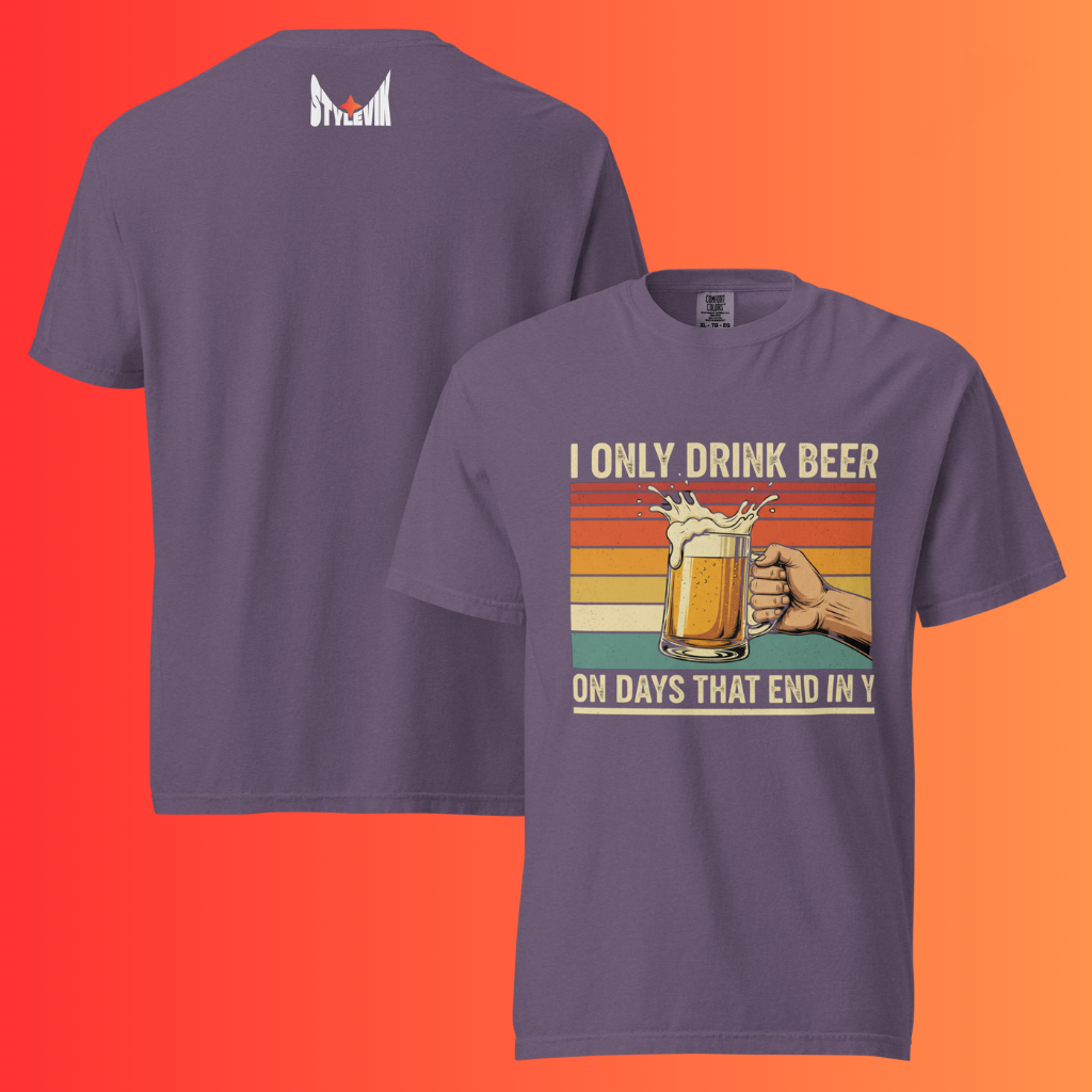 'I Only Drink Beer On Days That End in Y' T-Shirt | Funny Retro 80s Style Warming Tee for Dad