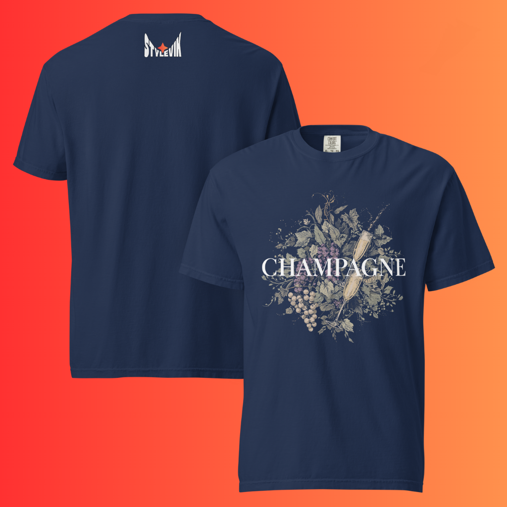 Elegant Champagne T-Shirt | Artistic Holiday & New Year's Eve Warming Tee for Wine Lovers