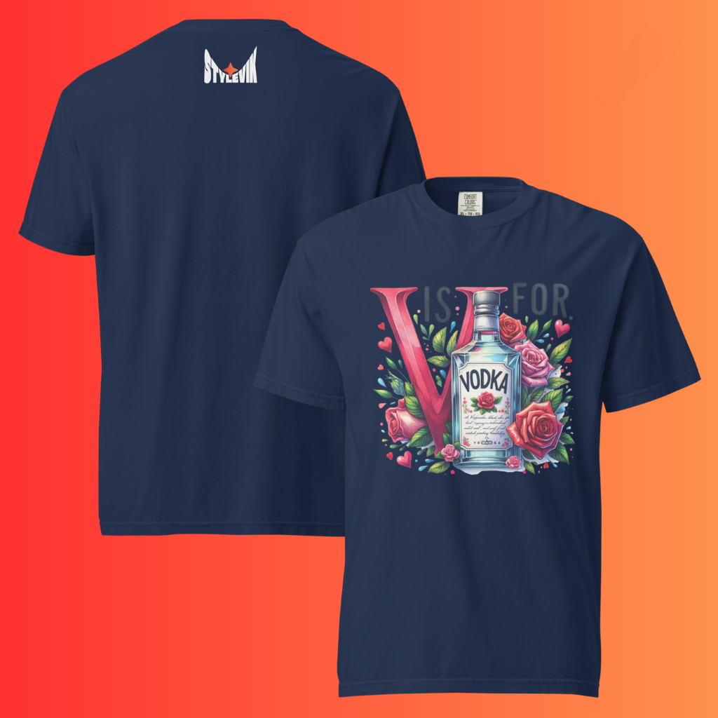 'V is for Vodka' Funny Valentine's Day T-Shirt | Galentine's Day Warming Tee for Vodka Lovers
