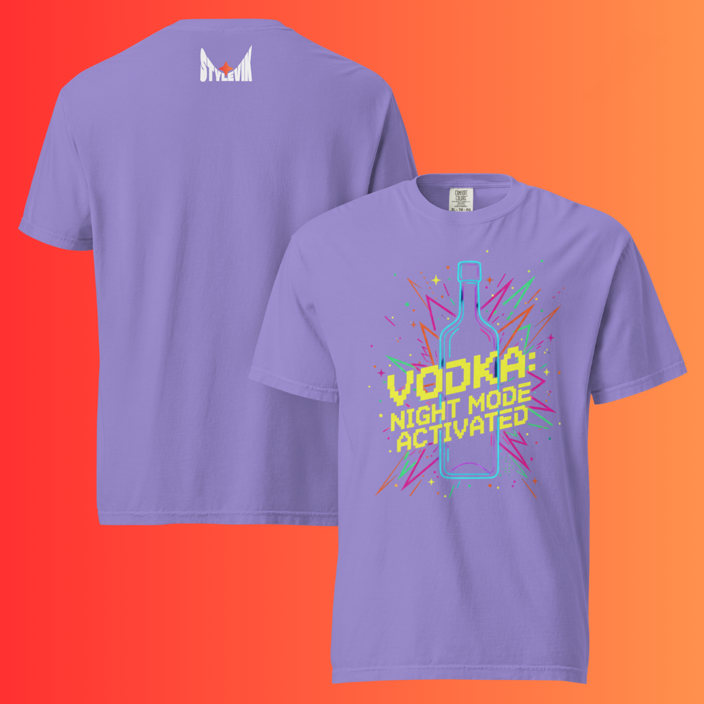 'Vodka Night Mode Activated' T-Shirt | Funny 80s Retro Gaming Warming Tee for Parties & Raves
