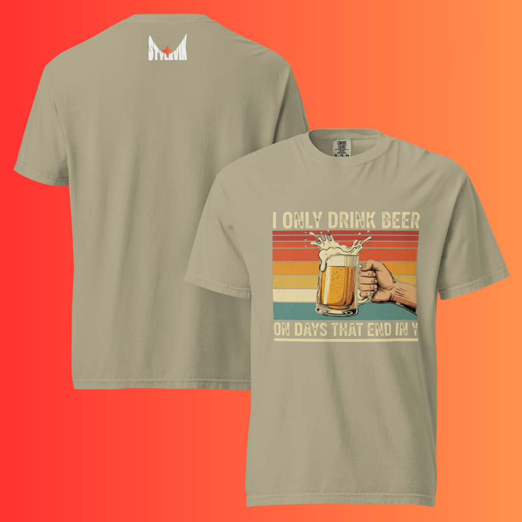 'I Only Drink Beer On Days That End in Y' T-Shirt | Funny Retro 80s Style Warming Tee for Dad