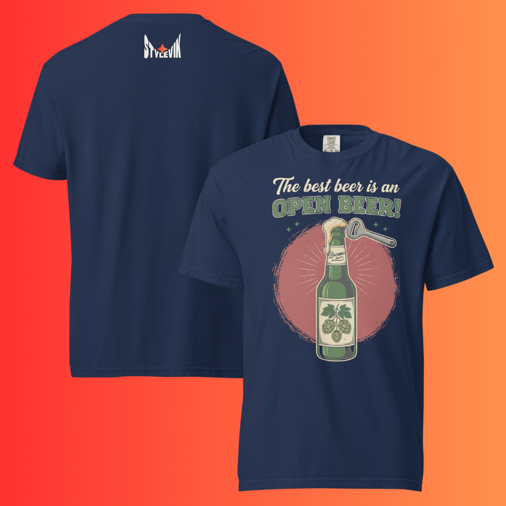 'The Best Beer is an Open Beer' T-Shirt | Funny Retro Warming Tee for Craft Beer & Pub Lovers