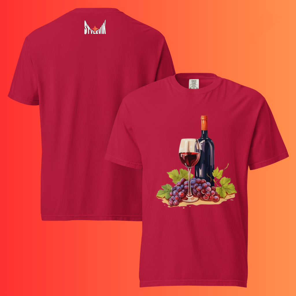 'Still Life' Red Wine & Grapes T-Shirt | Artistic Vineyard & Winery Warming Tee for Connoisseurs
