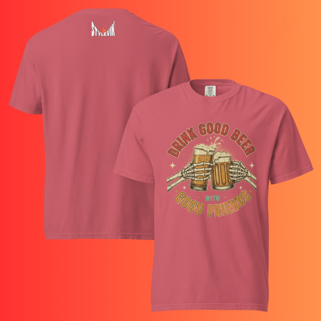 'Drink Good Beer With Good Friends' T-Shirt | Funny Skeleton Halloween & Oktoberfest Warming Tee