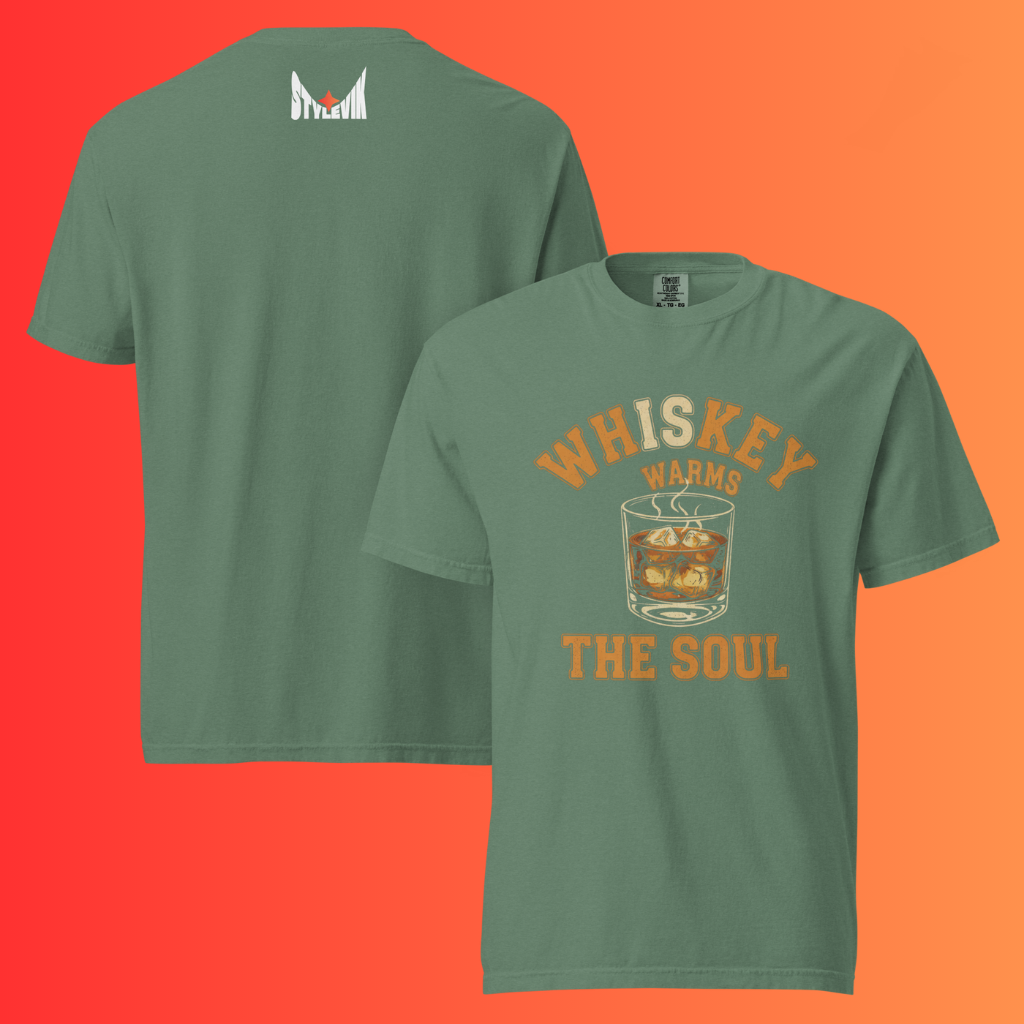 Whiskey Warms The Soul' Vintage T-Shirt | Unisex Graphic Warming Tee | Retro Alcohol & Bourbon Drinker T-Shirt