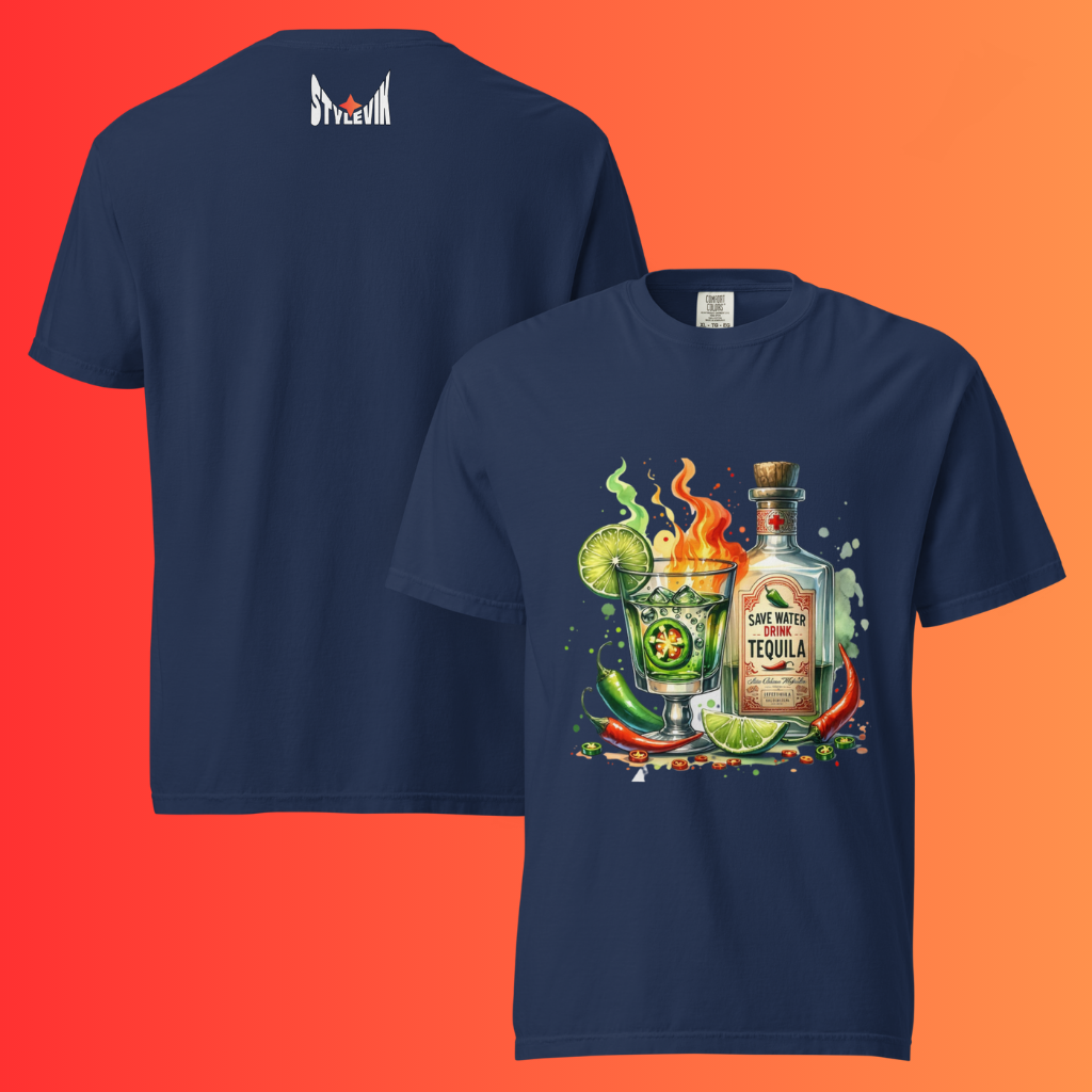 'Save Water Drink Tequila' T-Shirt | Funny Spicy Margarita & Jalapeño Warming Tee for Fiesta Lovers