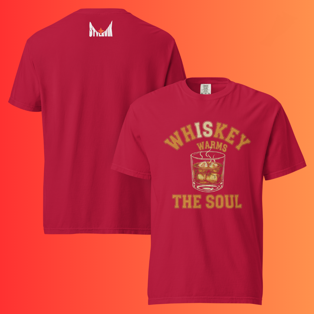 Whiskey Warms The Soul' Vintage T-Shirt | Unisex Graphic Warming Tee | Retro Alcohol & Bourbon Drinker T-Shirt