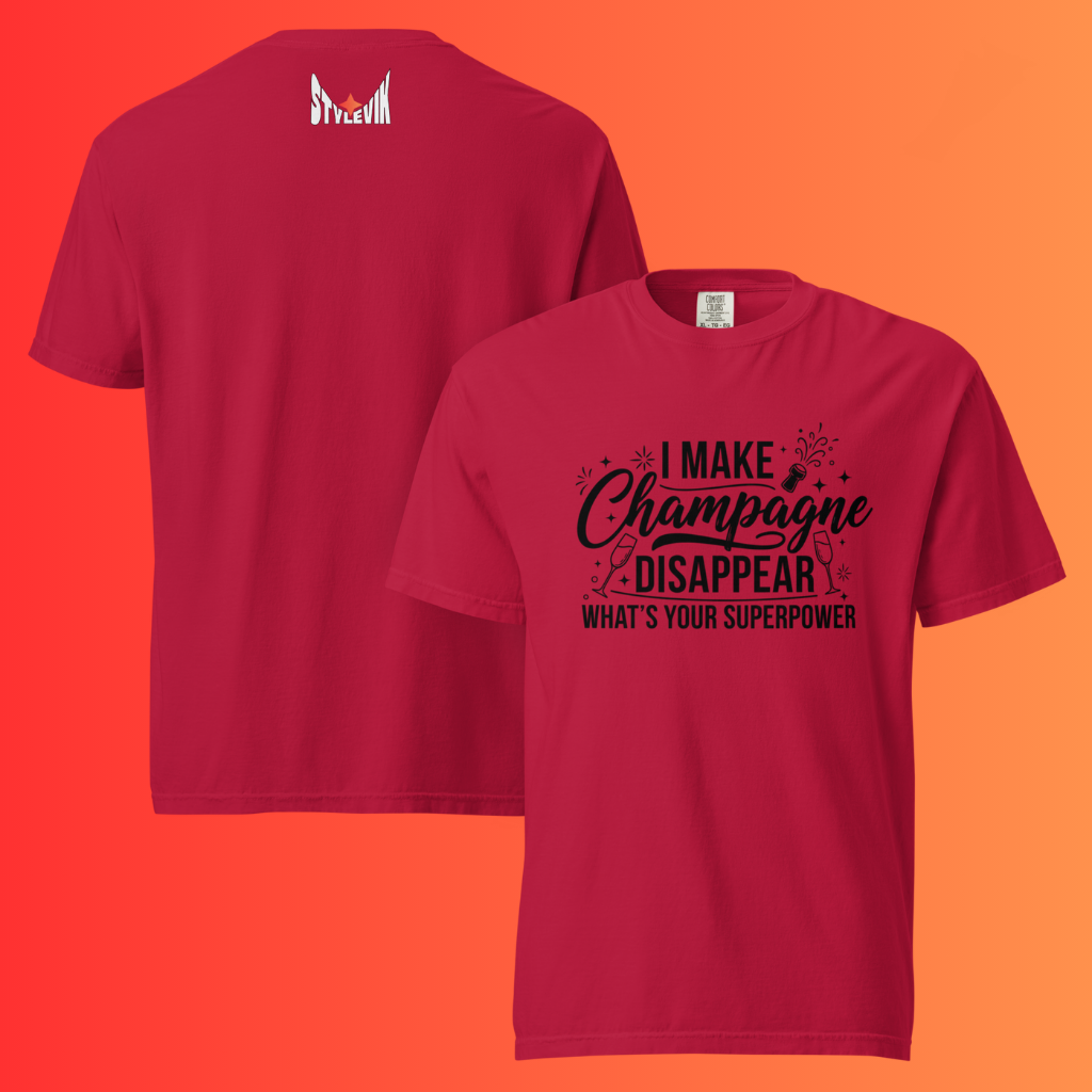 'I Make Champagne Disappear What's Your Superpower' T-Shirt | Funny NYE & Bachelorette Party Warming Tee