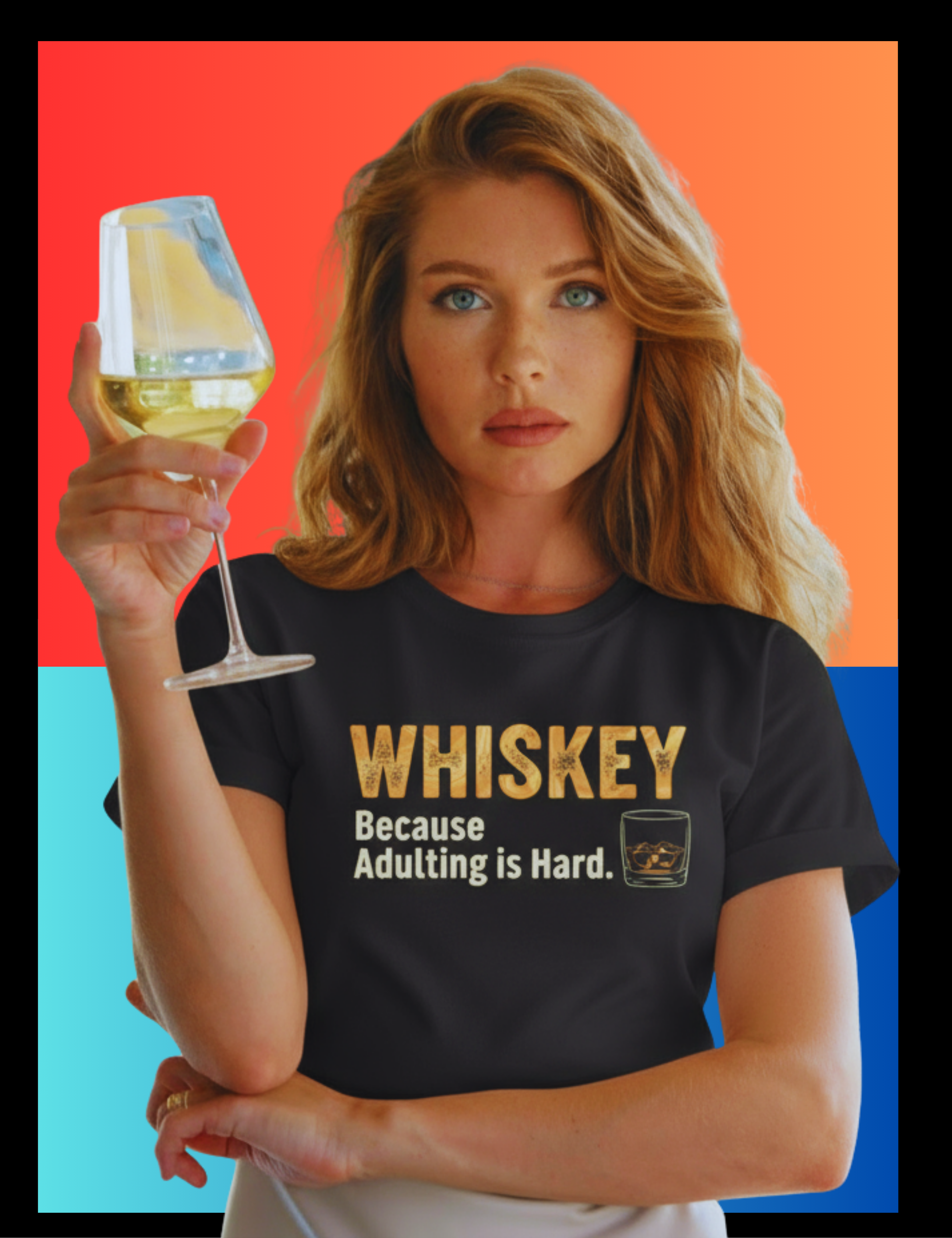 STYLEVIK brand banner with slogan 'Drink in Style. Live with Spirit.' featuring a model in a 'WHISKEY Because Adulting is Hard' t-shirt.